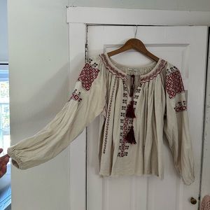 Mes demoiselles raw silk embroidered shirt